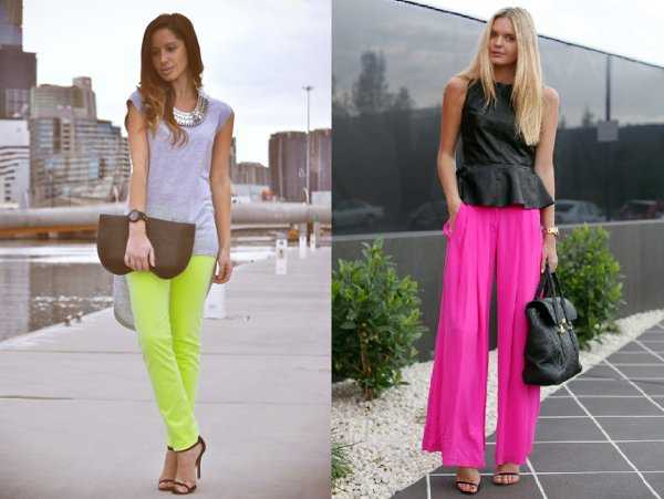 skinny jeans y pantalón palazo de color neón ¡Escoge tu favorito para la oficina!